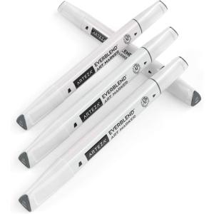 Arteza EverBlend Art Markers Fluorescent Coral A302 (Set of 4), Alcohol Based Sketch Markers with Dual Tips (Fine and Broad Chisel) for Painting, Coloring, Sketching and Drawing(Classic Gray A635)