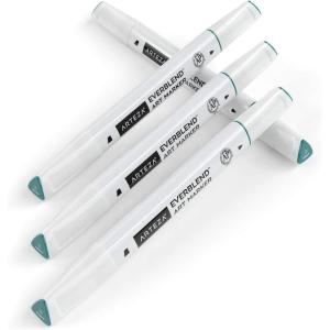 Arteza EverBlend Art Markers Fluorescent Coral A302 (Set of 4), Alcohol Based Sketch Markers with Dual Tips (Fine and Broad Chisel) for Painting, Coloring, Sketching and Drawing(Deep Teal A2550 (Set of 4))