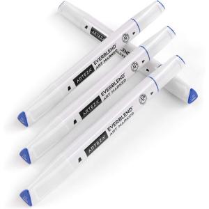 Arteza EverBlend Art Markers Fluorescent Coral A302 (Set of 4), Alcohol Based Sketch Markers with Dual Tips (Fine and Broad Chisel) for Painting, Coloring, Sketching and Drawing(Denim Blue A8272 (Set of 4))