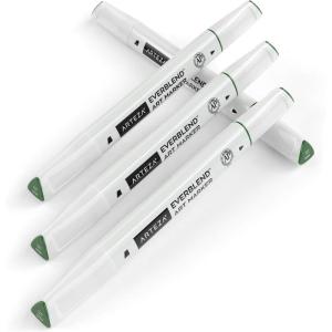 Arteza EverBlend Art Markers Fluorescent Coral A302 (Set of 4), Alcohol Based Sketch Markers with Dual Tips (Fine and Broad Chisel) for Painting, Coloring, Sketching and Drawing(Moss Green A543 (Set of 4))