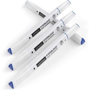 Arteza EverBlend Art Markers Fluorescent Coral A302 (Set of 4), Alcohol Based Sketch Markers with Dual Tips (Fine and Broad Chisel) for Painting, Coloring, Sketching and Drawing(Steel Blue A262 (Set of 4))