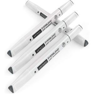 Arteza EverBlend Art Markers Fluorescent Coral A302 (Set of 4), Alcohol Based Sketch Markers with Dual Tips (Fine and Broad Chisel) for Painting, Coloring, Sketching and Drawing(Pewter Gray A636)