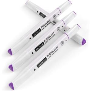 Arteza EverBlend Art Markers Fluorescent Coral A302 (Set of 4), Alcohol Based Sketch Markers with Dual Tips (Fine and Broad Chisel) for Painting, Coloring, Sketching and Drawing(Violet A881 (Set of 4))