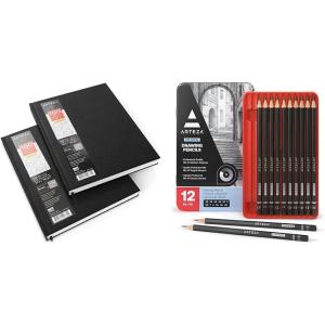 Arteza Hardcover Sketchbooks, Pack of 2, 8.5 x 11 Inches Professional Drawing Sketch Pencils Set of 12, Medium (6B – 4H), Art Supplies for Drawing Art, Sketching, Shading, Artist Pencils
