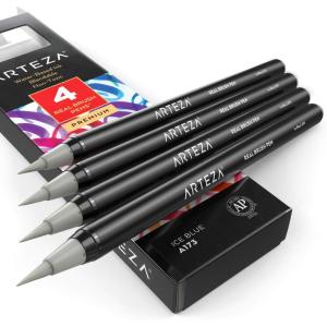 Arteza Real Brush Pens, A152 Acid Green, Pack of 4, Watercolor Pens with Nylon Brush Tips, Art Supplies for Dry-Brush Painting, Sketching, Coloring & Calligraphy(A173 Ice Blue)