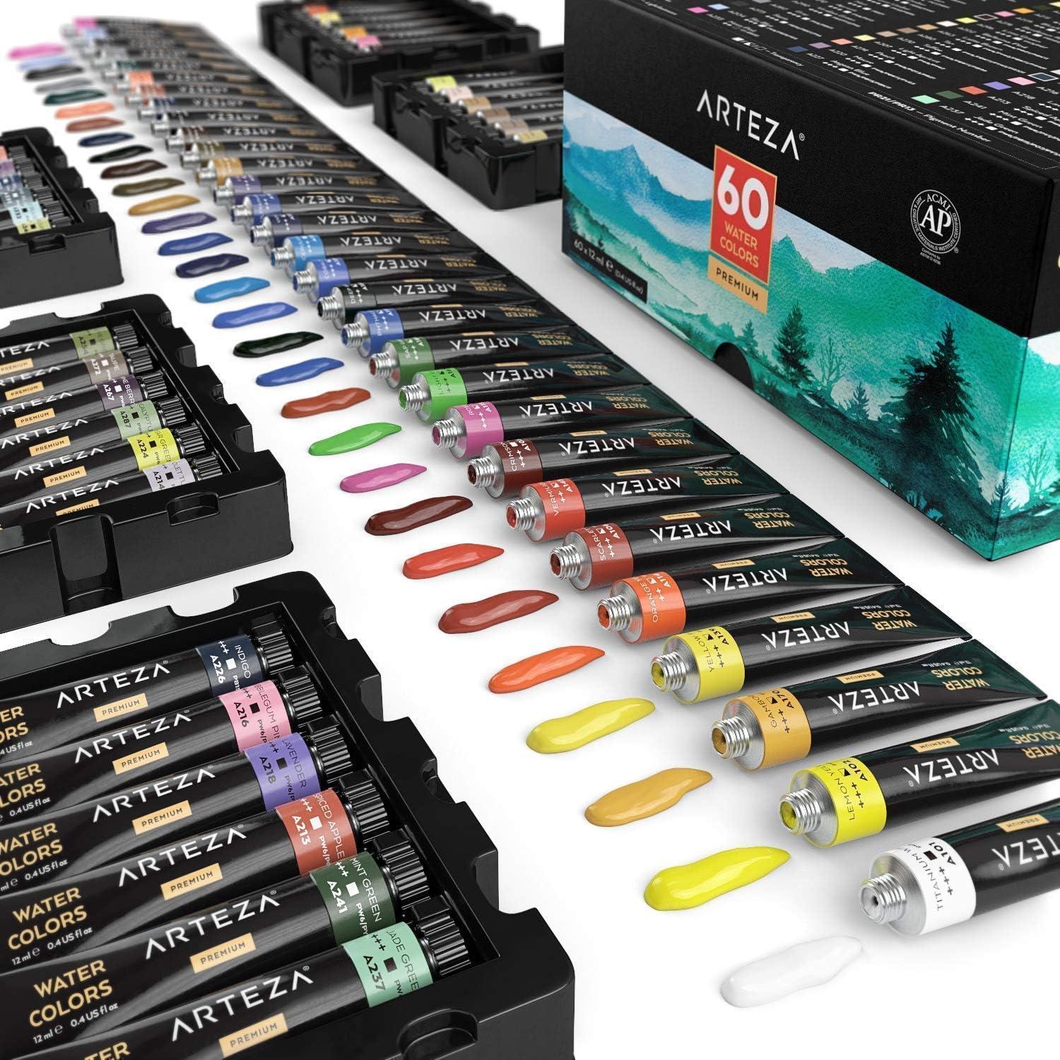 imageArteza Watercolor Paint Set and Expert Watercolor Pad Bundle for Artists amp Hobby Painters