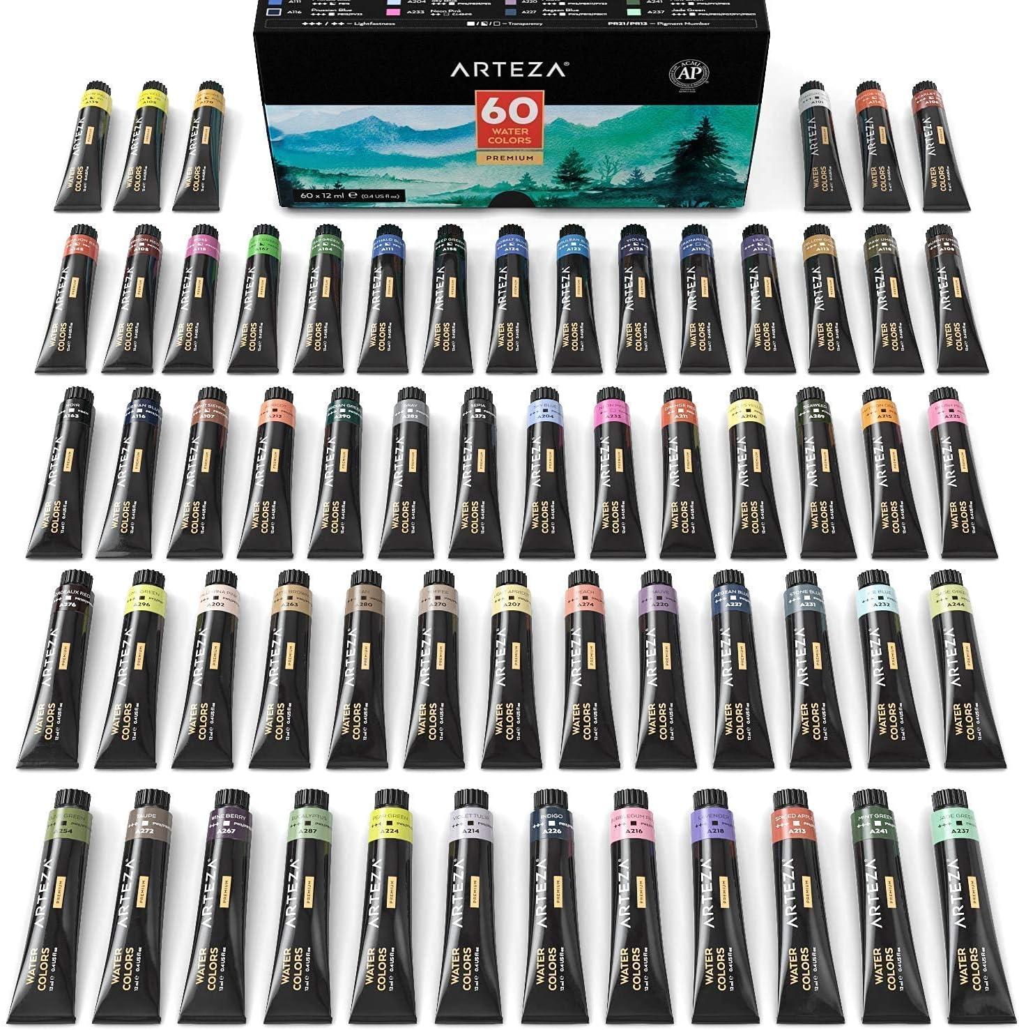 imageArteza Watercolor Paint Set and Expert Watercolor Pad Bundle for Artists amp Hobby Painters