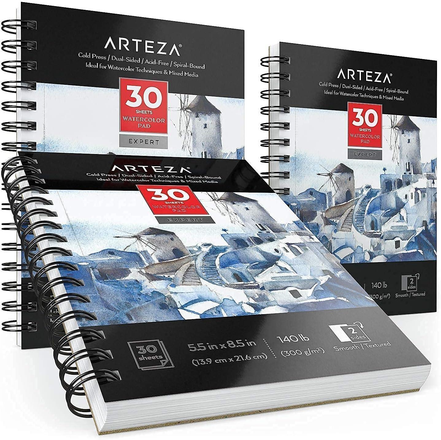 imageArteza Watercolor Paint Set and Expert Watercolor Pad Bundle for Artists amp Hobby Painters