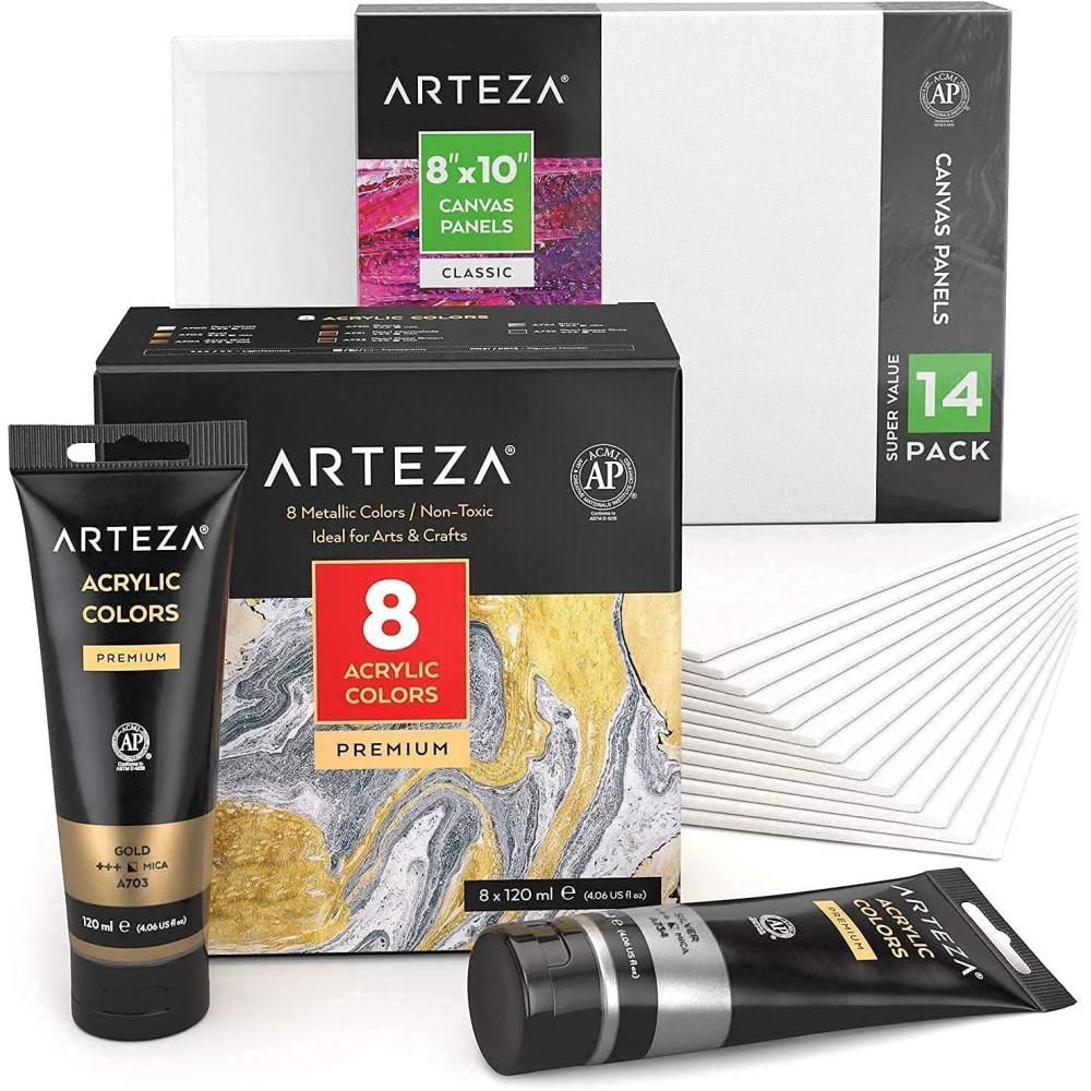 imageARTEZA Metallic Painting Bundle Painting Art Supplies for Artist Hobby Painters amp Beginners