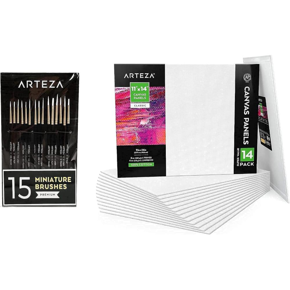 imageArteza Detail Paint Brushes and Canvas Panel Boards Bundle Painting Art Supplies for Artist Hobby Painters amp Beginners