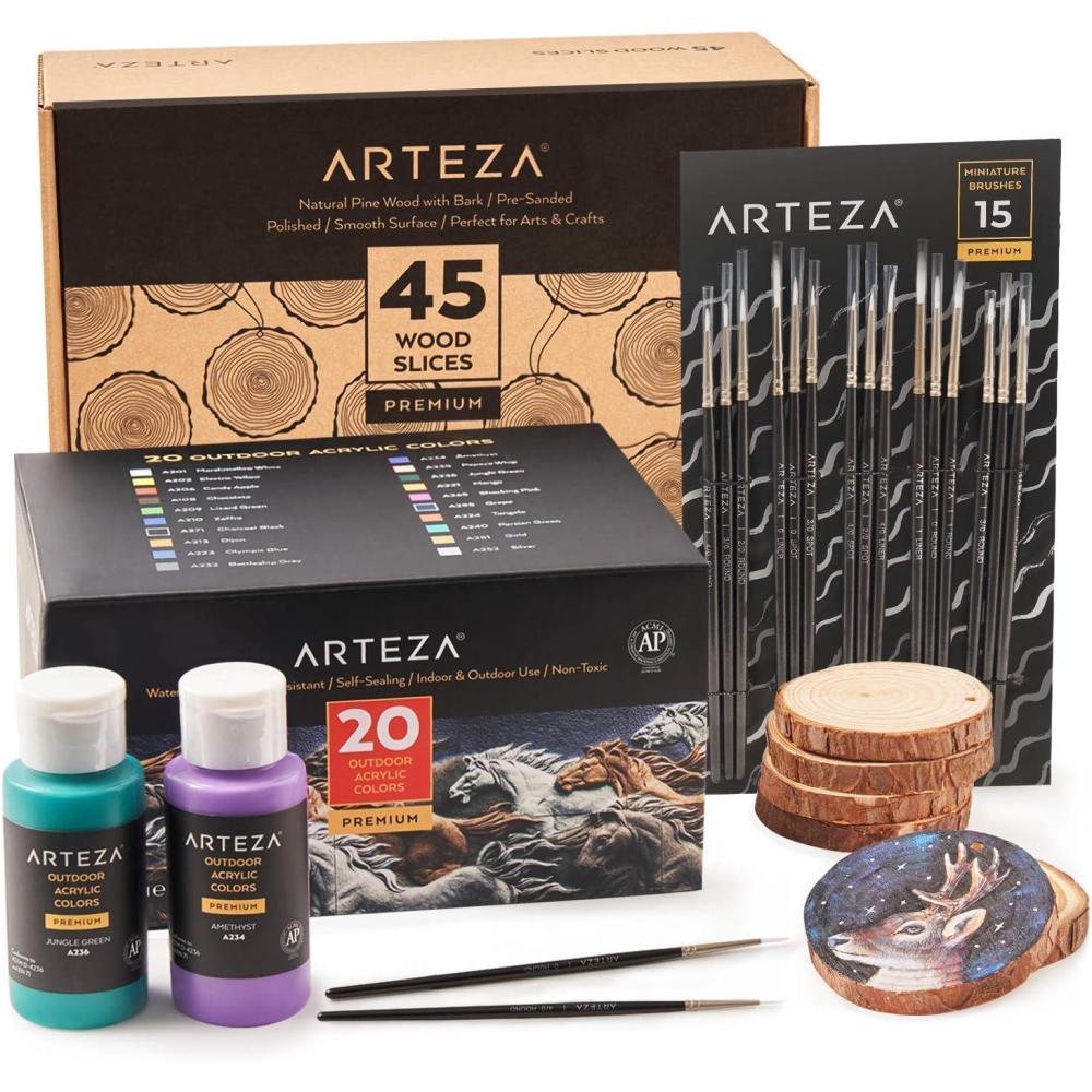 imageArteza Outdoor Paint and Wood Slices Bundle Painting Art Supplies for Artist Hobby Painters amp Beginners