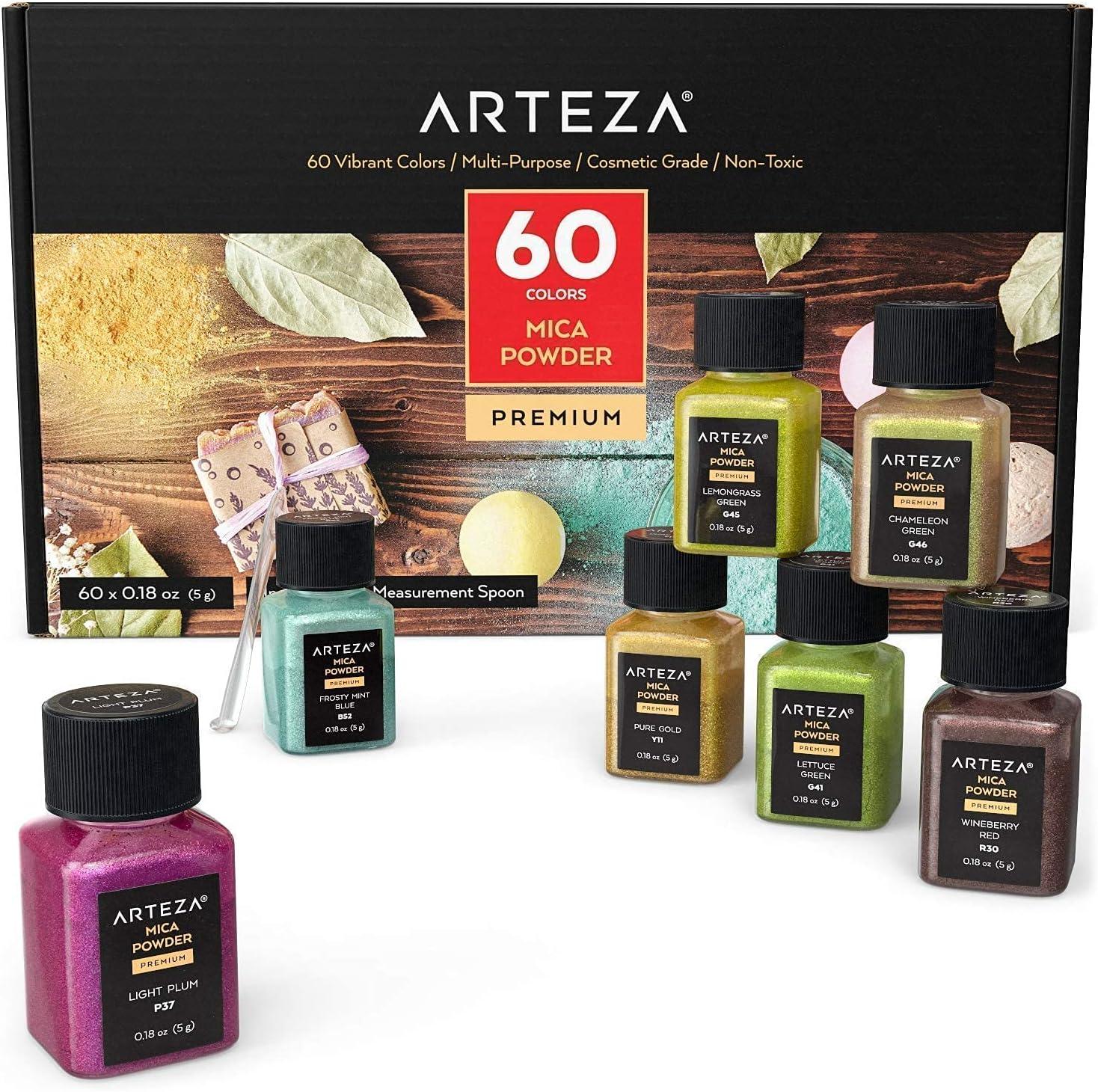 imageARTEZA Craft Acrylic Paints Mica Powder and Wood Slices Bundle Painting Art Supplies for Artist Hobby Painters amp Beginners