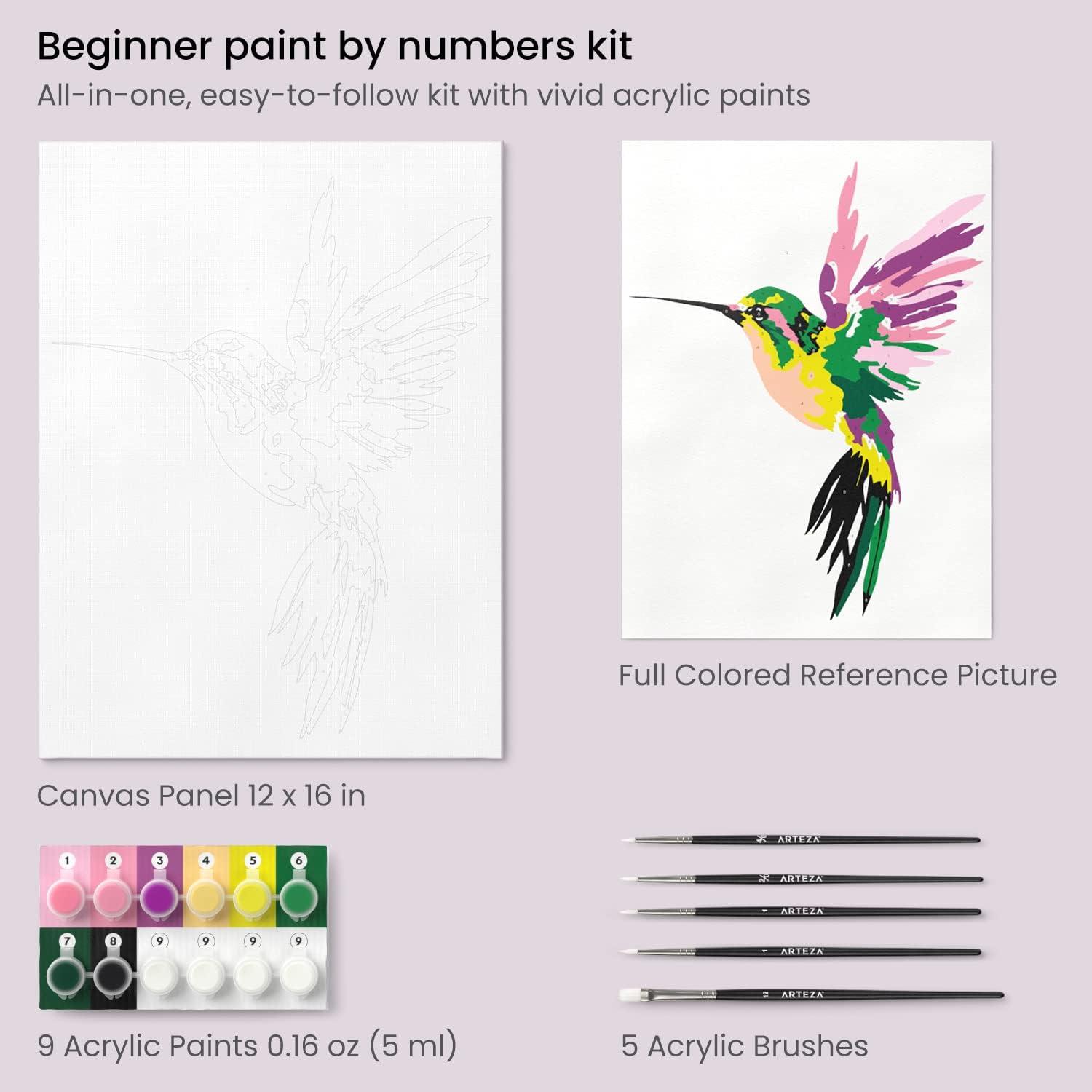 imageArteza Paint by Numbers Kit 12x16 Inches and Arteza Canvas Boards for Painting Pack of 14 9 x 12 Inches Art Supplies for Acrylic Pouring and Oil Painting