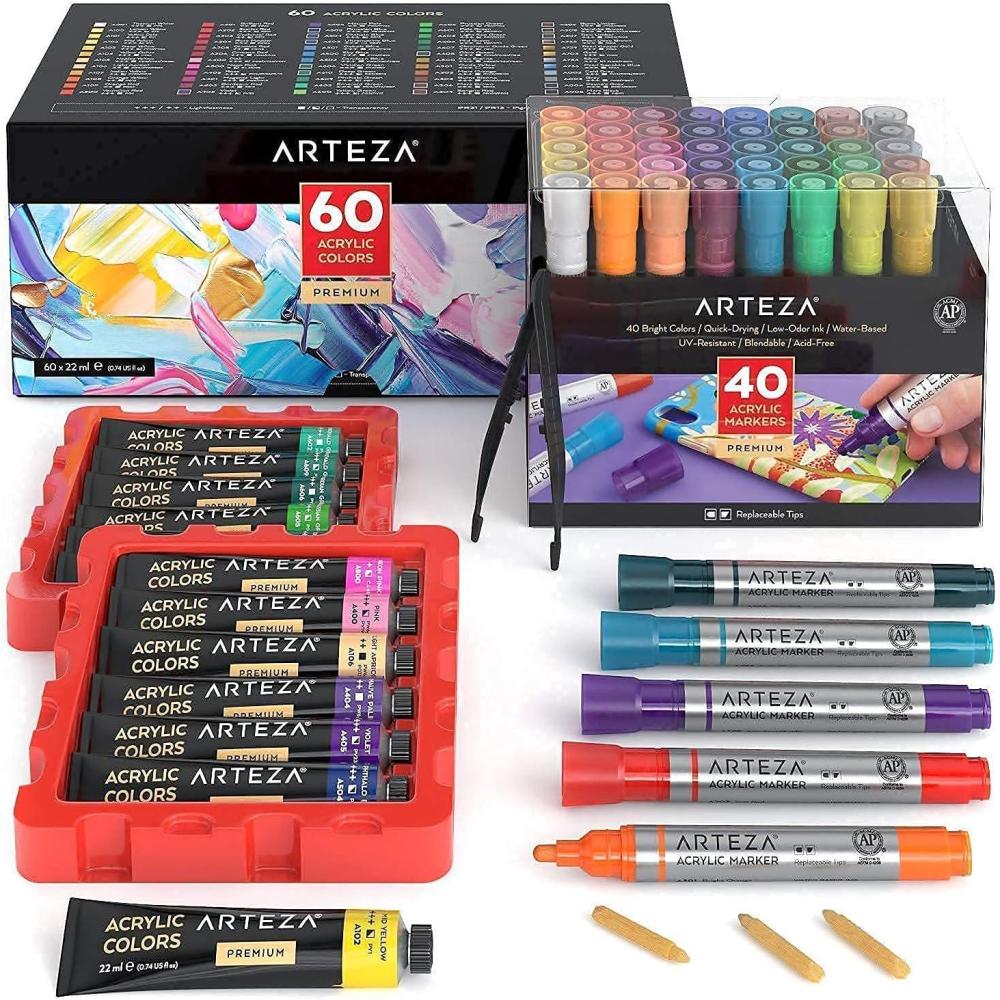 imageARTEZA Acrylic markers and Paint Bundle Painting Art Supplies for Artist Hobby Painters amp Beginners