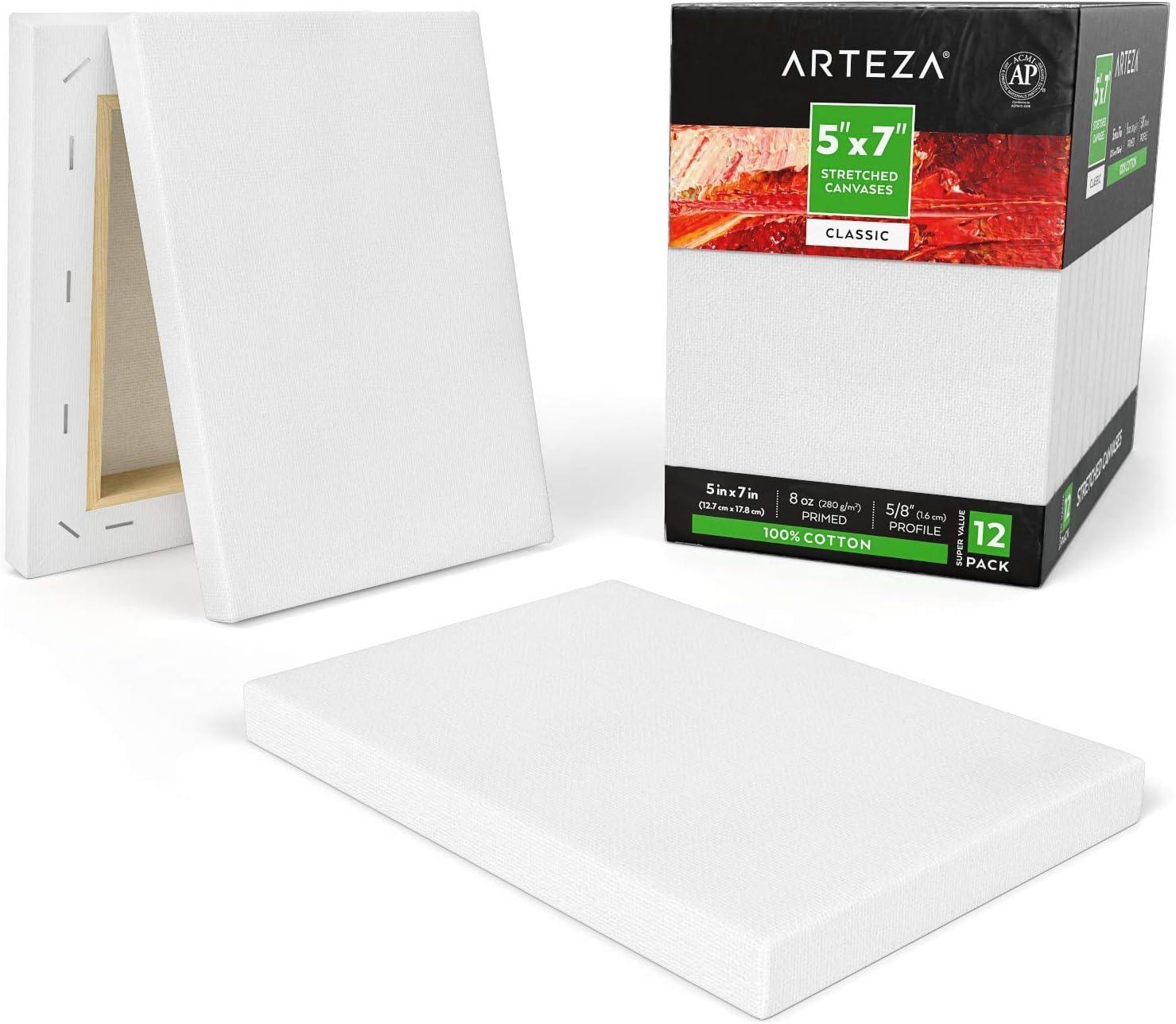 imageArteza 5x7 Stretched White Blank Canvas 12 Pack 100 Cotton for Painting Acrylic Pouring Oil Paint amp Wet Art MediaIdeal for Professional Artist Hobby Painters amp Beginners