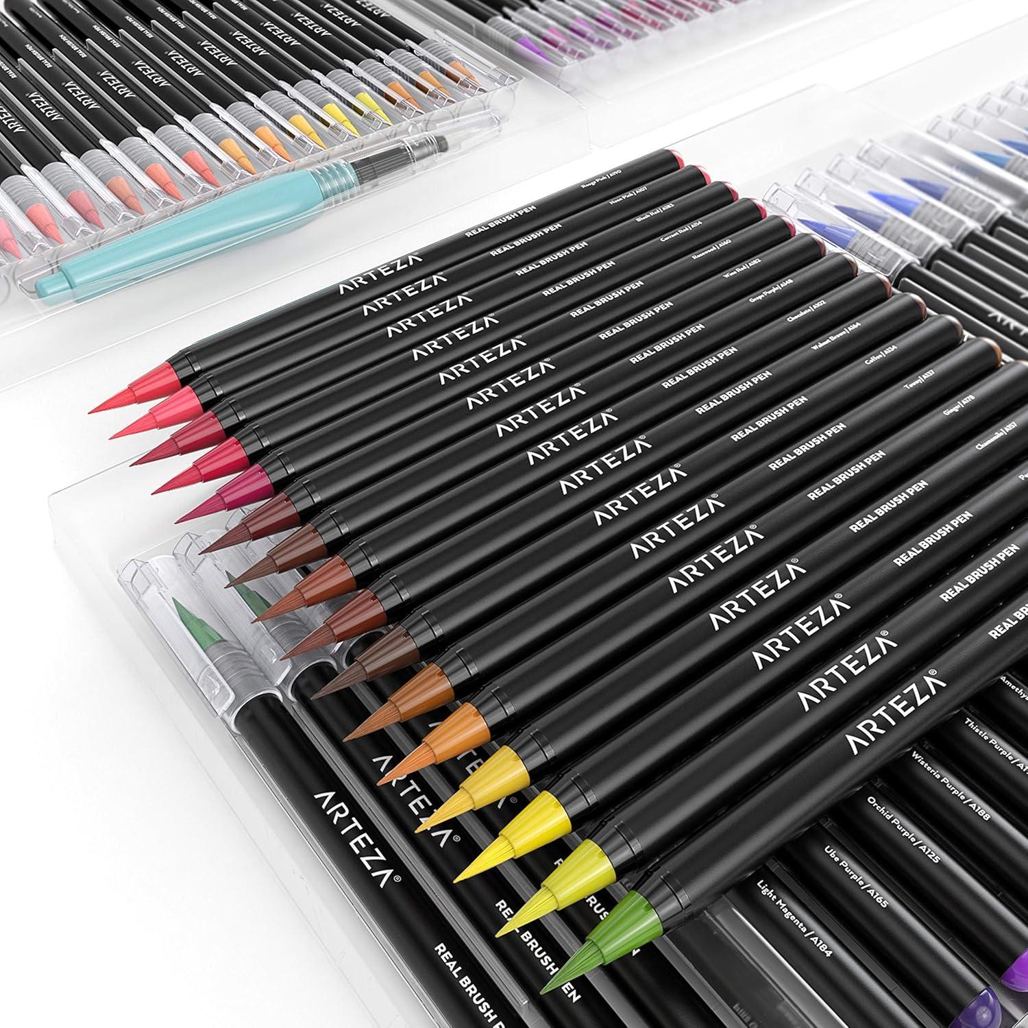 imageArteza Real Brush Pens and Watercolor Pad Bundle Drawing Art Supplies for Artist Hobby Painters amp Beginners