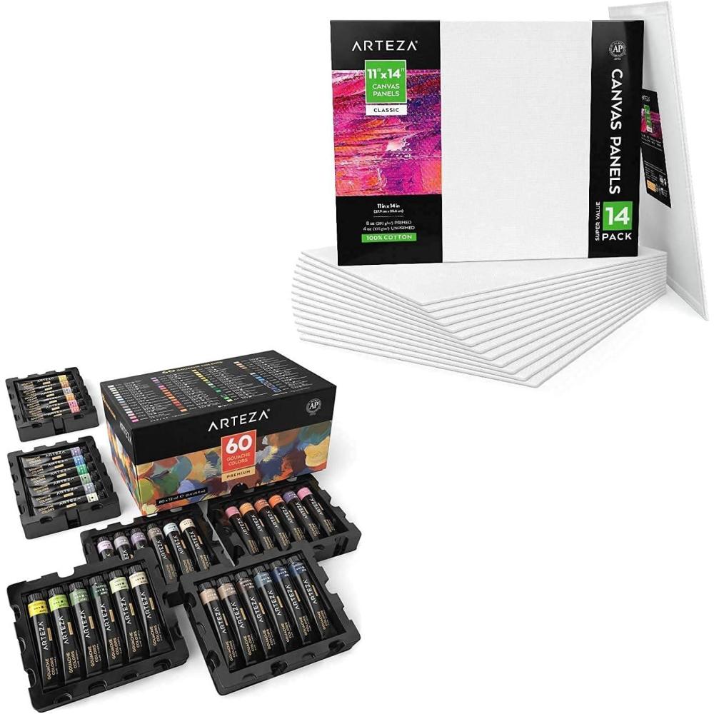 imageArteza Gouache Paint and Canvas Panels Bundle Painting Art Supplies for Artist Hobby Painters amp Beginners