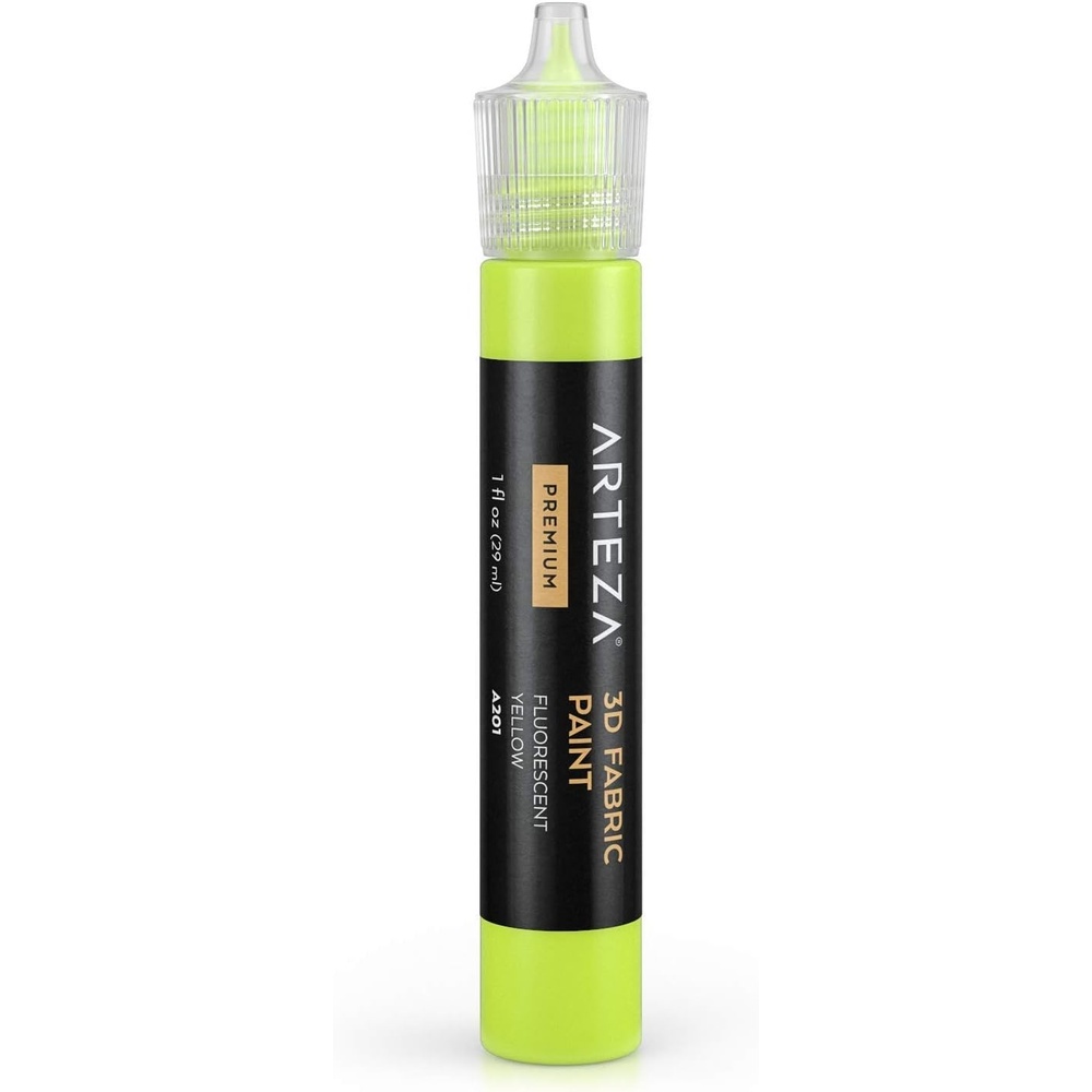 imageArteza 3D Fabric Paint Fluorescent Yellow A201 1oz Tube Washer amp Dryer Safe Textile Paint for Clothing Accessories Ceramic Glass amp DIY Projects