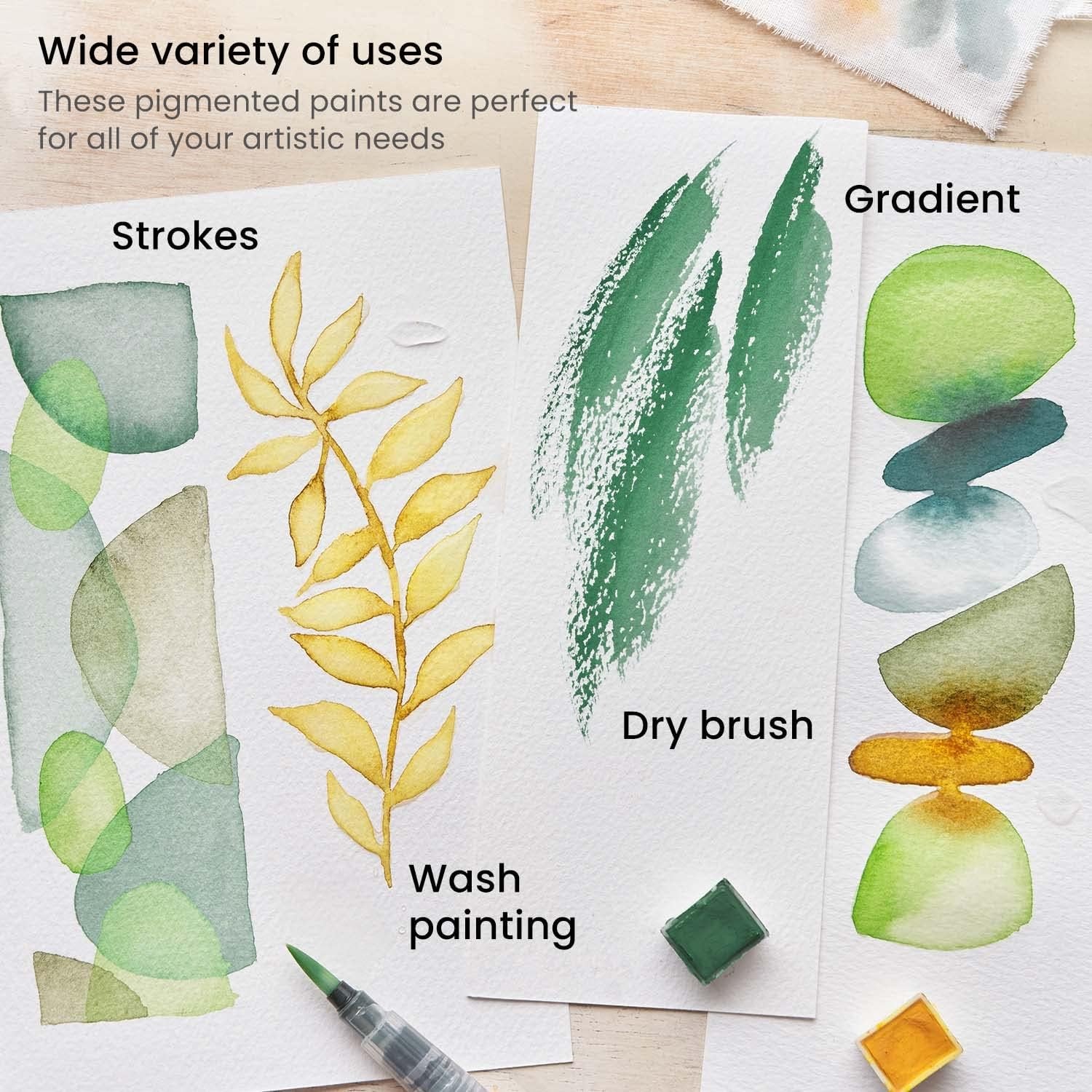 image:imageARTEZA Watercolor Paint Set with Water Brush 12 Watercolor Half Pans in Earth Tones 55x85 Inch Watercolor Pad Pack of 3 90 Sheets Art Supplies for Wet Dry amp Mixed Media