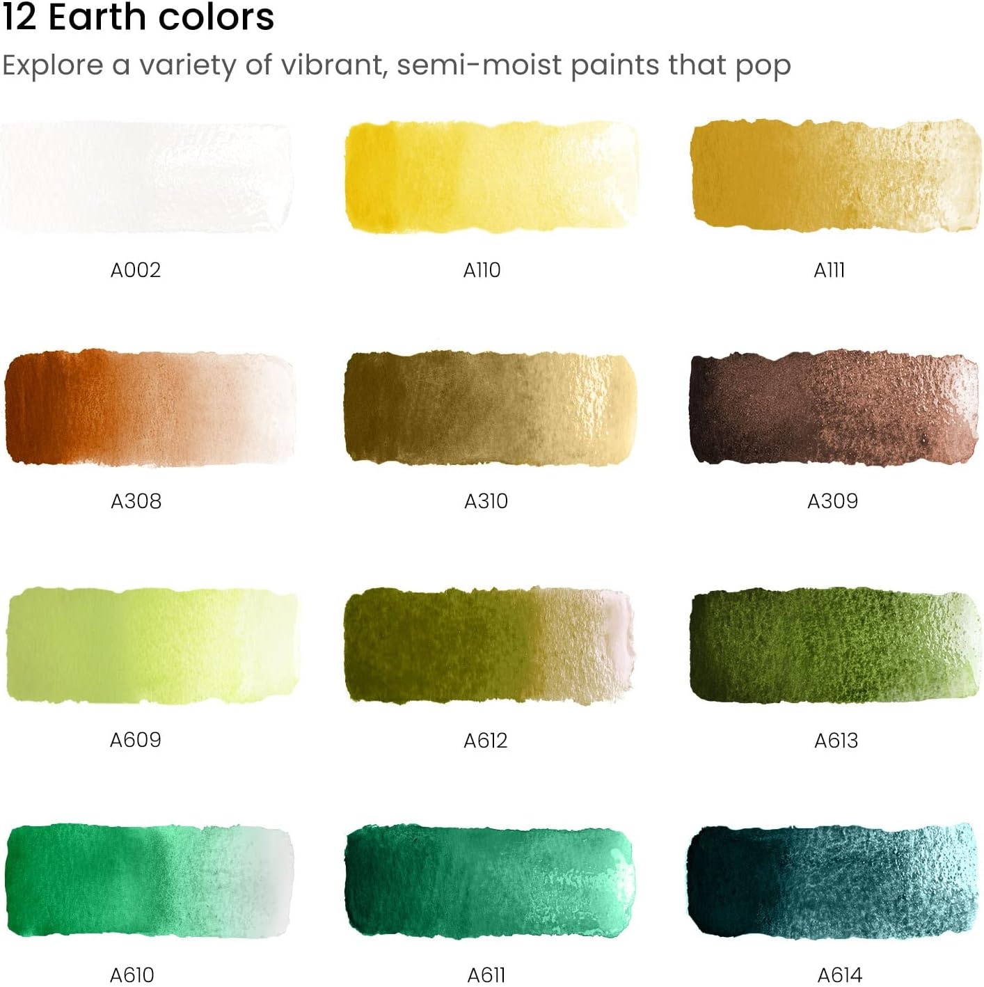 image:imageARTEZA Watercolor Paint Set with Water Brush 12 Watercolor Half Pans in Earth Tones 55x85 Inch Watercolor Pad Pack of 3 90 Sheets Art Supplies for Wet Dry amp Mixed Media