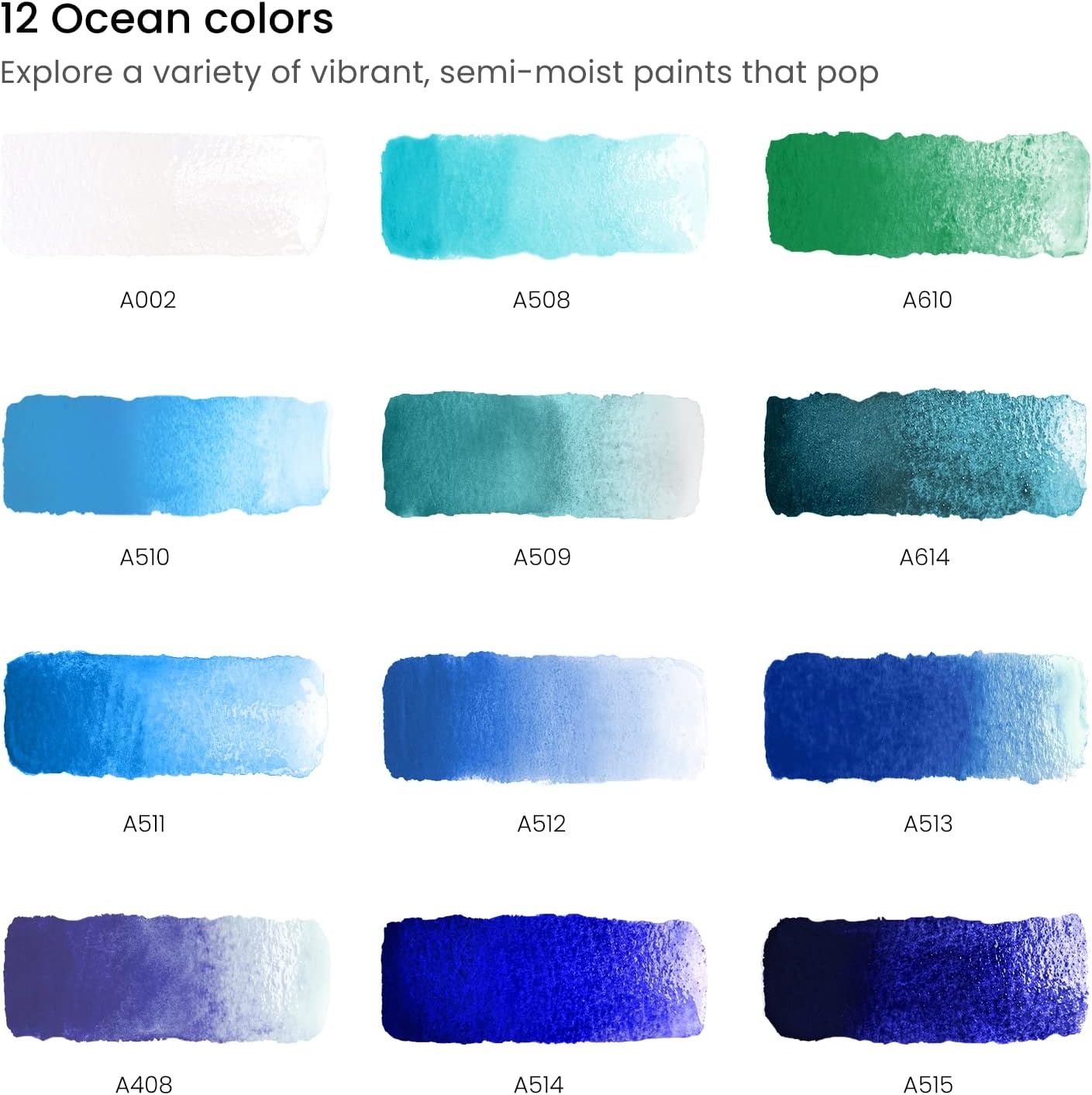 image:imageARTEZA Watercolor Paint Set with Water Brush 12 Watercolor Half Pans in Ocean Tones 55x85 Inch Watercolor Pad Pack of 3 90 Sheets Art Supplies for Wet Dry amp Mixed Media