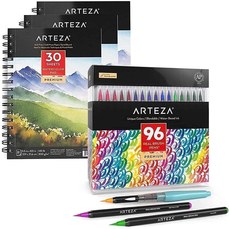 image:imageArteza Real Brush Pens and Watercolor Painters Bundle Painting Art Supplies for Artist Hobby Painters amp Beginners