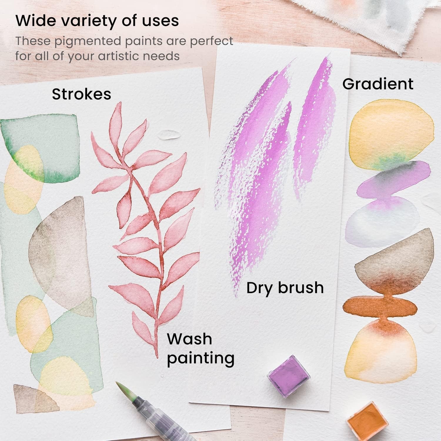 image:imageARTEZA Pastel Watercolor Paint Set with Water Brush 12 Watercolor Half Pans Watercolor Paper Pad 9x12 inch Pack of 2 Art Supplies for Painting Stunning Landscapes