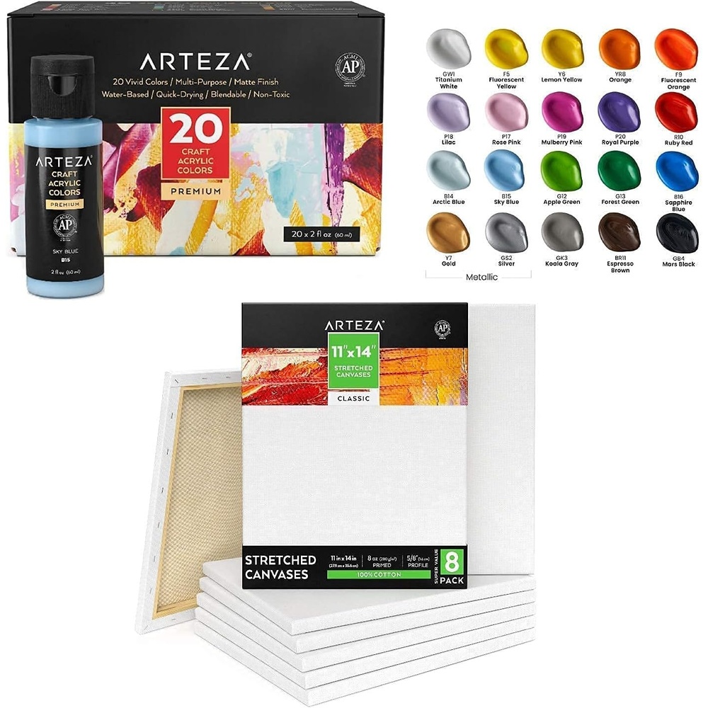 image:imageARTEZA Acrylic Paint and Canvas Pack Bundle Painting Art Supplies for Artist Hobby Painters amp Beginners