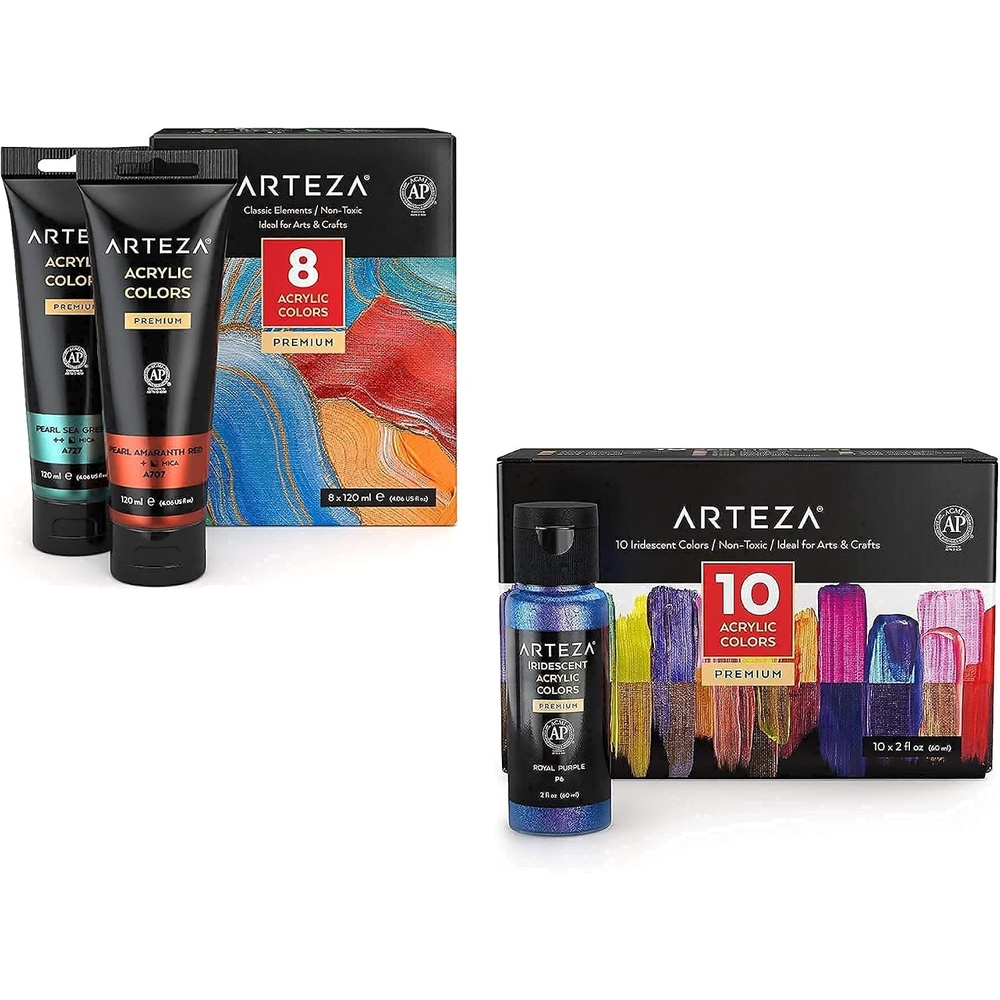 image:imageARTEZA Metallic Acrylic Paint Set of 8 Classic Elements and Iridescent Acrylic Paint Set of 10 Chameleon Colors Bundle Painting Art Supplies for Artist Hobby Painters amp Beginners
