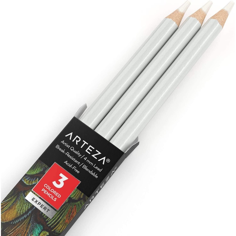 image:imageArteza Colored Pencils Pack of 3 004 Mushroom Grey Soft WaxBased Cores Ideal for Drawing Sketching Shading amp ColoringA001 White Quartz