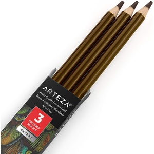 Arteza Colored Pencils, Pack of 3, А004 Mushroom Grey, Soft Wax-Based Cores, Ideal for Drawing, Sketching, Shading & Coloring(А307 Cocoa Brown)