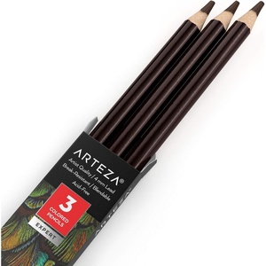 Arteza Colored Pencils, Pack of 3, А004 Mushroom Grey, Soft Wax-Based Cores, Ideal for Drawing, Sketching, Shading & Coloring(А308 Espresso Brown)