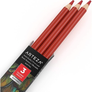 Arteza Colored Pencils, Pack of 3, А004 Mushroom Grey, Soft Wax-Based Cores, Ideal for Drawing, Sketching, Shading & Coloring(A115 Vermilion)