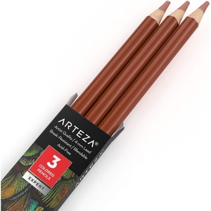 Arteza Colored Pencils, Pack of 3, А004 Mushroom Grey, Soft Wax-Based Cores, Ideal for Drawing, Sketching, Shading & Coloring(A201 Earth Red)