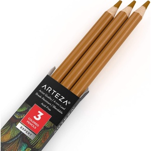 Arteza Colored Pencils, Pack of 3, А004 Mushroom Grey, Soft Wax-Based Cores, Ideal for Drawing, Sketching, Shading & Coloring(A300 Camel Brown)