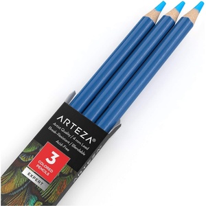 Arteza Colored Pencils, Pack of 3, А004 Mushroom Grey, Soft Wax-Based Cores, Ideal for Drawing, Sketching, Shading & Coloring(A501 Peacock Blue)