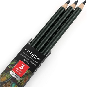 Arteza Colored Pencils, Pack of 3, А004 Mushroom Grey, Soft Wax-Based Cores, Ideal for Drawing, Sketching, Shading & Coloring(A619 Jade Green)