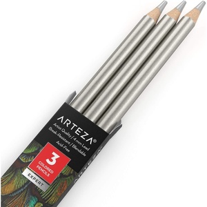 Arteza Colored Pencils, Pack of 3, А004 Mushroom Grey, Soft Wax-Based Cores, Ideal for Drawing, Sketching, Shading & Coloring(A701 Silver)