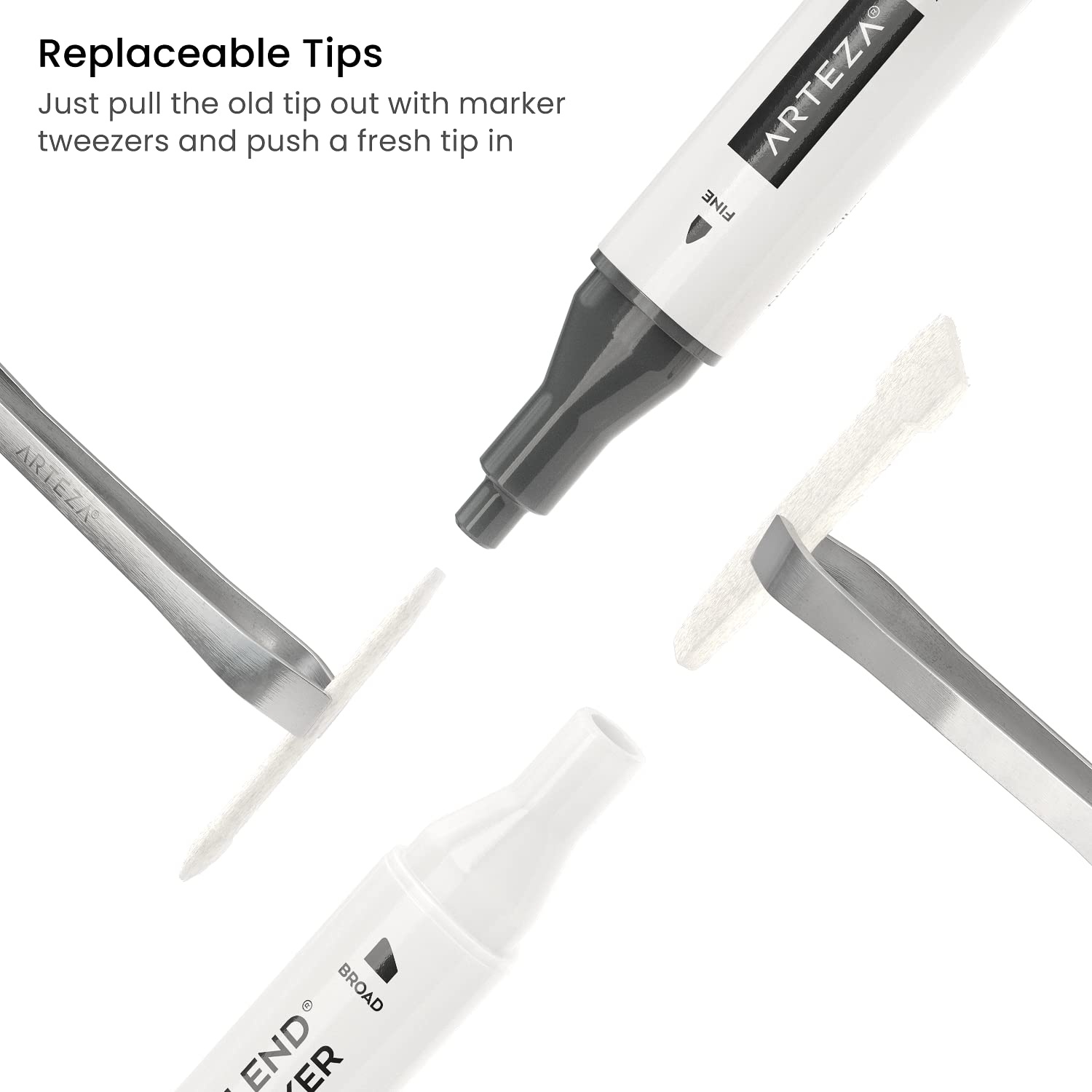 image:imageARTEZA Marker Tip Pack 10 Broad Chisel Nibs Marker Nib Replacements for EverBlend Alcohol Markers Art Supplies for Drawing Sketching and Lettering