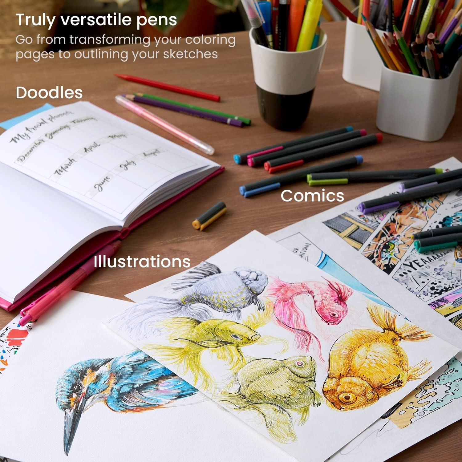image:imageARTEZA MicroLine Ink Pens Set of 12 Colorful Size 01 025mm Fineliners Archival Ink QuickDry and SmearProof Art Supplies for Artists Illustrators and Fine Media Artists12 Colorful