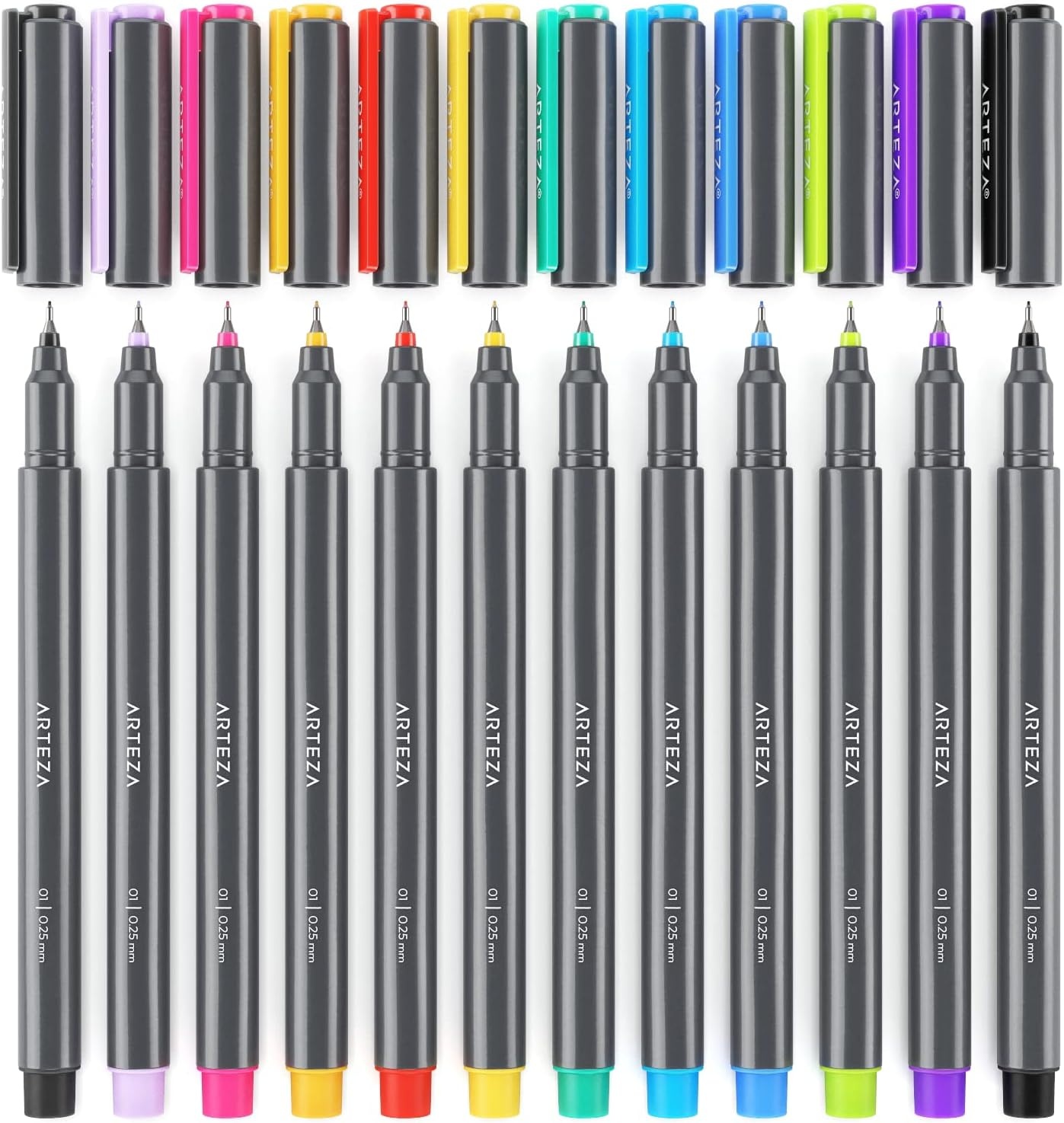 image:imageARTEZA MicroLine Ink Pens Set of 12 Colorful Size 01 025mm Fineliners Archival Ink QuickDry and SmearProof Art Supplies for Artists Illustrators and Fine Media Artists12 Colorful