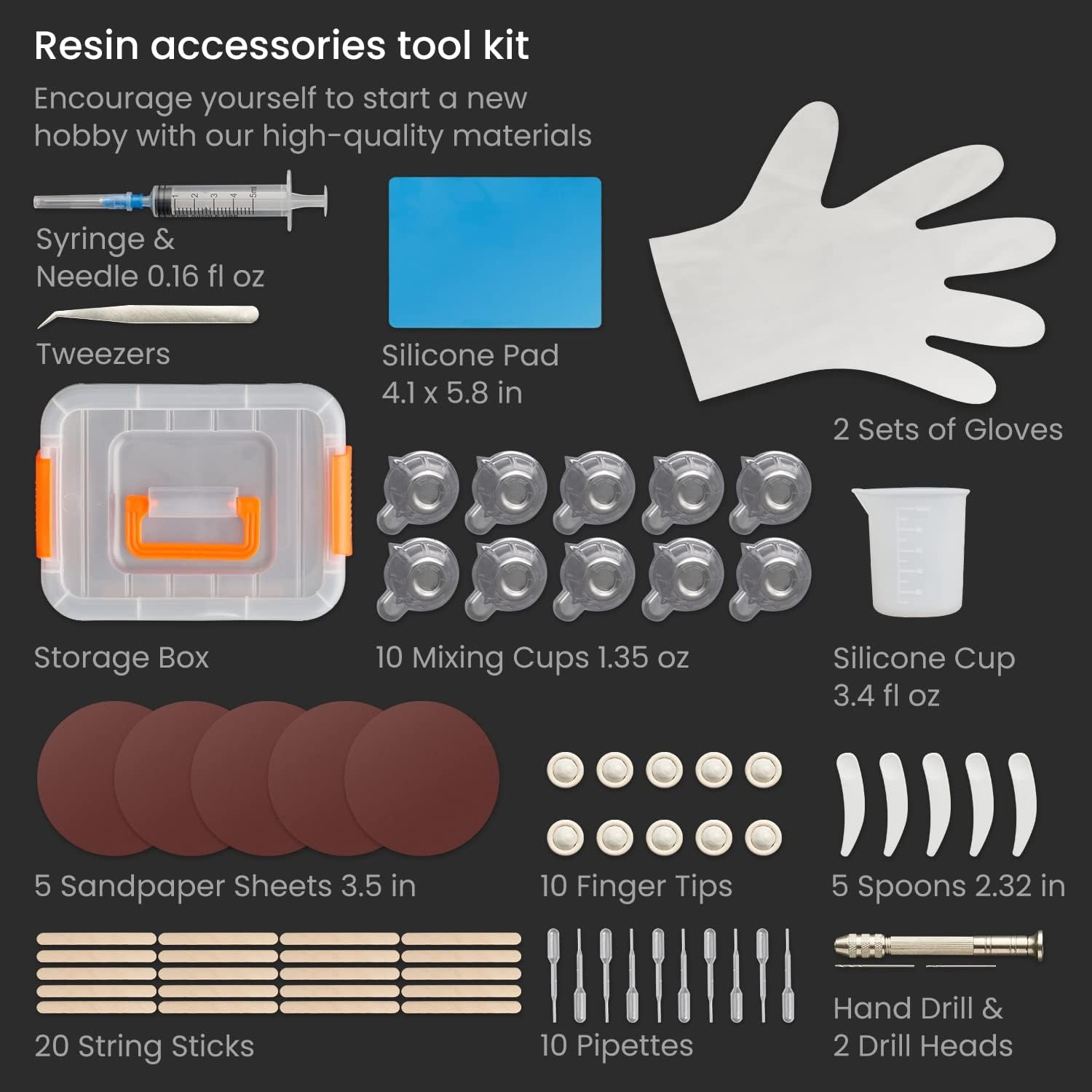 image:imageARTEZA Resin Accessories 69 Epoxy Tools Including Mixing Cups Stir Sticks Pipettes Hand Drill Spoons amp Tweezers for Crafts