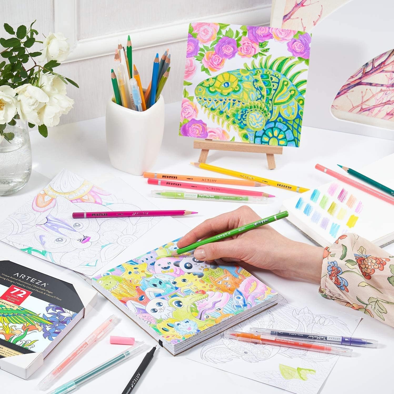 image:imageArteza Mandala Coloring Art Set 72 Colored Pencils 64 x 64 Inches Mandala Coloring Book with 72 Detachable Designs for Relaxation and Stress Relief48
