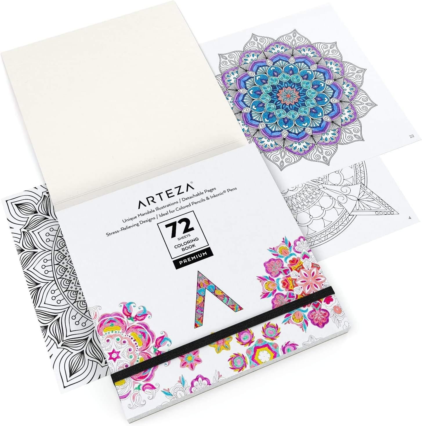 image:imageArteza Mandala Coloring Art Set 72 Colored Pencils 64 x 64 Inches Mandala Coloring Book with 72 Detachable Designs for Relaxation and Stress Relief72