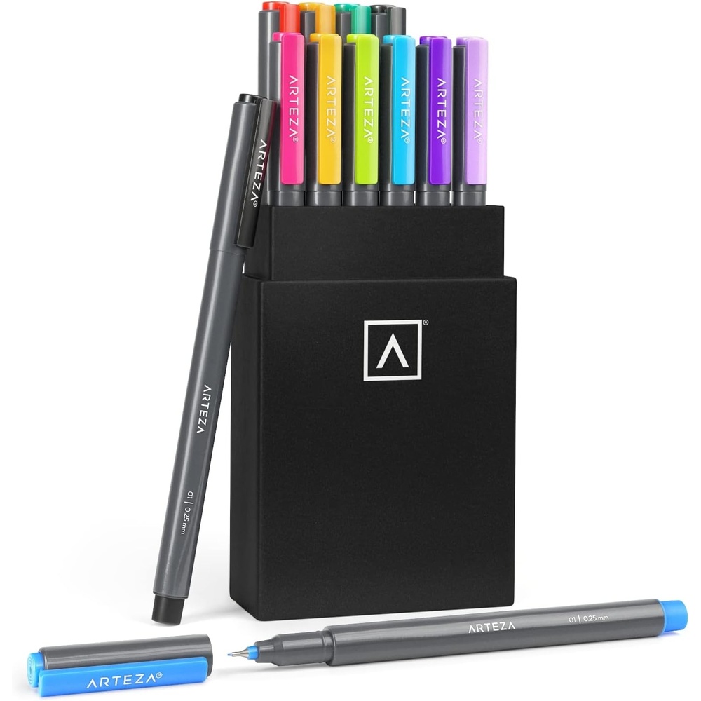 image:imageARTEZA MicroLine Ink Pens Set of 12 Colorful Size 01 025mm Fineliners Archival Ink QuickDry and SmearProof Art Supplies for Artists Illustrators and Fine Media Artists12 Colorful
