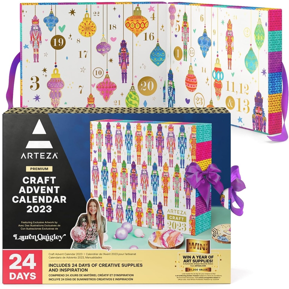 image:imageArteza Advent Calendar2023 24 Days Art amp Craft Supplies Holiday Gift for Adults Includes Polymer Clay Mica Powder Felt Sheets Wood Slices amp Panels Acrylic Yarn Epoxy Resin amp Glue