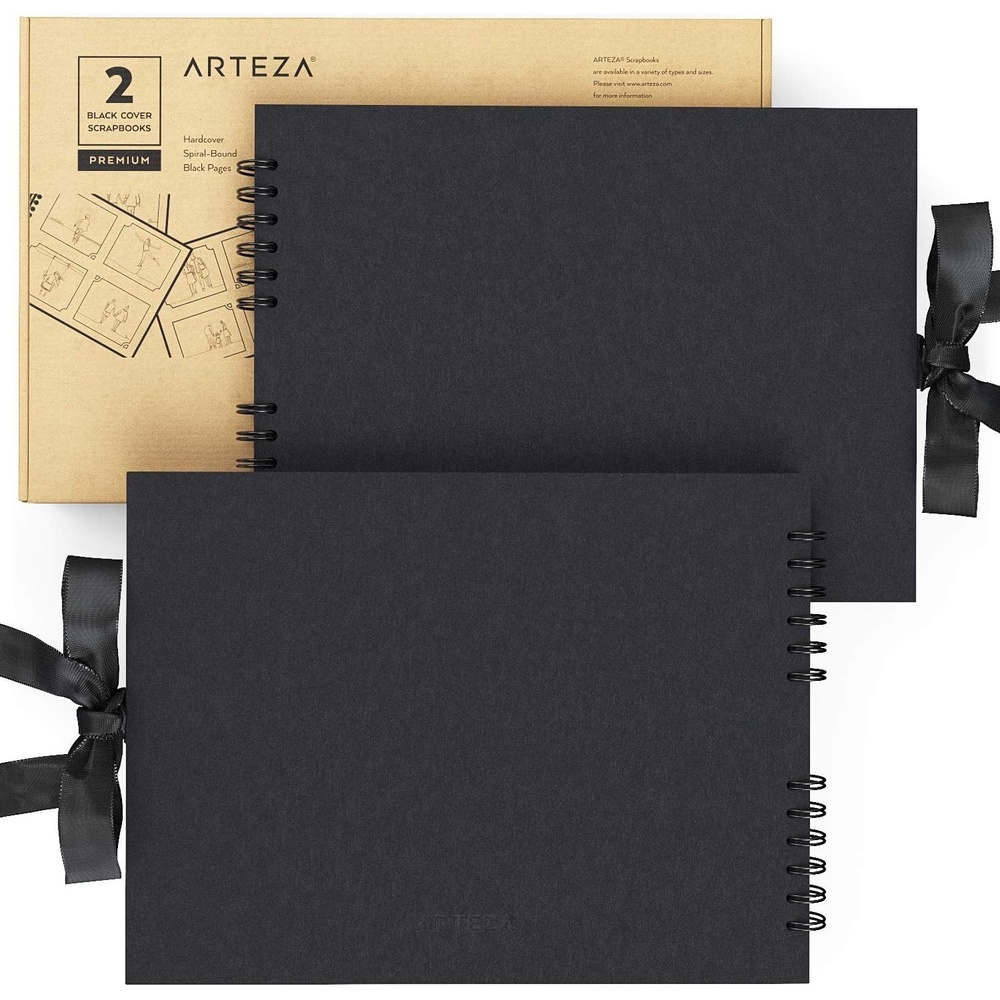 image:imageArteza Blank Scrapbook Set Black Cover Spiral Bound 85x11 inches 2Pack 40 Black Pages 250 gsm for DIY Crafts Guest Books Travelling Birthday amp Holiday Gifts