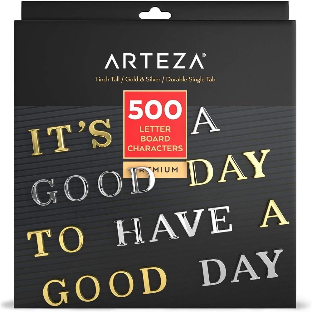 image:imageArteza Felt Letter Board Letters Set of 500 Letters Numbers amp Symbols Gold amp Silver 1 inch for Signs Message Boards at Cafes Offices Schools Restaurants or Home