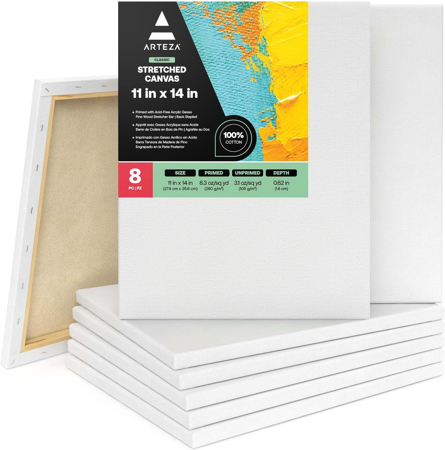 image:imageArteza Paint Canvases for Painting Pack of 12 8 x 10 Inches Blank White Stretched Canvas Bulk 100 Cotton 123 oz GessoPrimed Art Supplies for Adults and Teens Acrylic Pouring and Oil PaintingWhite Classic