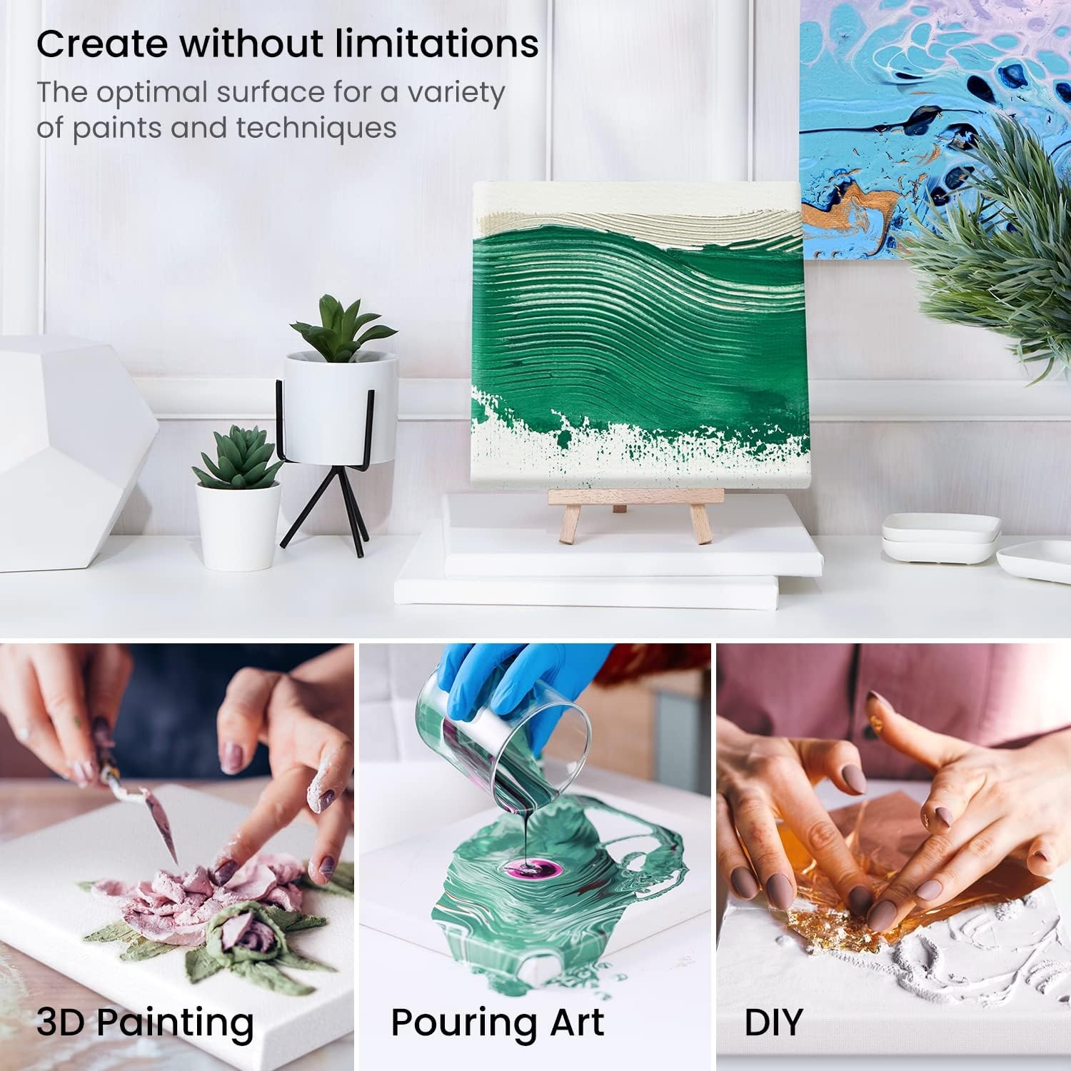 image:imageArteza Paint Canvases for Painting Pack of 12 8 x 10 Inches Blank White Stretched Canvas Bulk 100 Cotton 123 oz GessoPrimed Art Supplies for Adults and Teens Acrylic Pouring and Oil PaintingWhite Classic